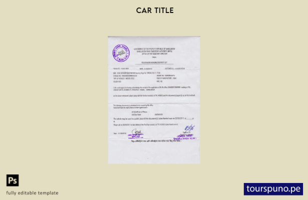 Plantilla de certificado de registro de vehículo de Bangladesh lista para imprim